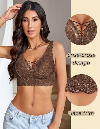 Image of Avidlove Lace Bralette for Women Sexy Unpadded and Unlined Wireless Bra V Neck Criss Cross Everyday Lingerie Bralettes