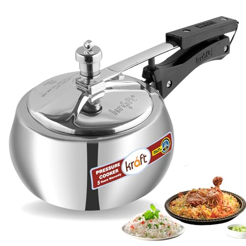 Kraft Stylo Handi Shaped Aluminium Inner Lid Pressure Cooker Small - 2 Litre/Healthy Cooking, Long Lasting/Induction Friendly / 5 Years Warranty/ISI Certified - Silver