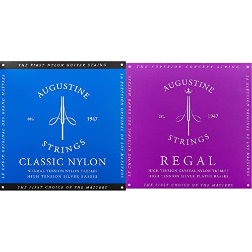 Augustine Classic Blue Set, High Tension Classical Guitar Strings (Augbluset) & Augustine Regal Blue High Tension Classical Guitar Strings (530A) #TOP4