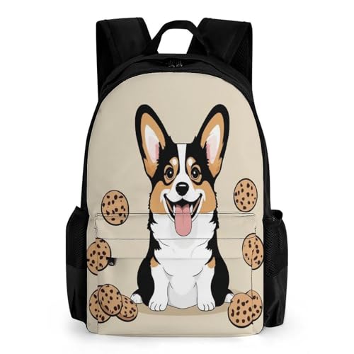 Mens Large Capacity Funny Corgi Dogs Cookies Bags, Backpack Easy to Clean, Lightweight Bag for Daily Travel College Airplane Essentials
