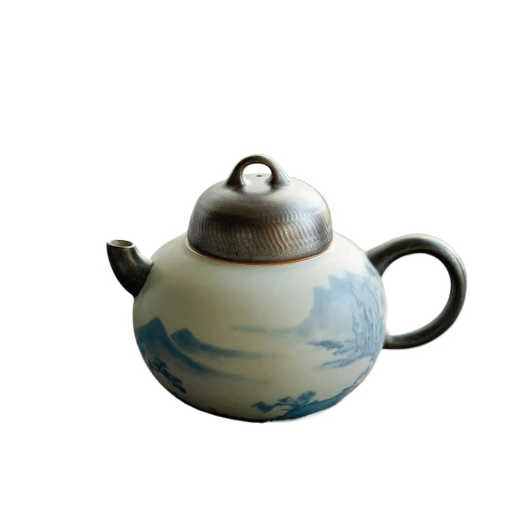 TYUHDUYUR Hand-Painted Landscape Ceramic Teapot Retro Pot with Ball Hole Filter Chinese Tea Brewing Kettle (Blue As Shown)