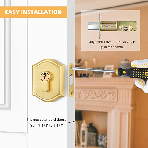Clctk Single Cylinder Deadbolt Keyed 1 Side, Satin Brass Finish #TOP3
