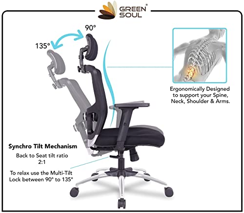 Green Soul® Jupiter Superb Office Chair, High Back Mesh Ergonomic Home Office Desk Chair with 2D Adjustable Armrests… - Image 5
