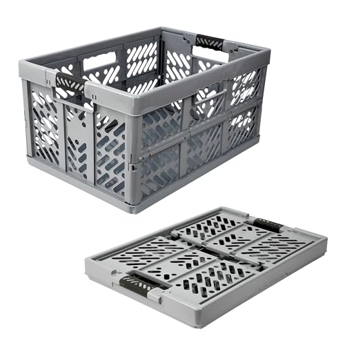 DIVCHI 45L Foldable Crate Plastic Storage Box Basket Collapsible Organizer Bin with Handles Multi-Use Crates for Kitchen Clothes Books & More (Pack Of 1 Grey)