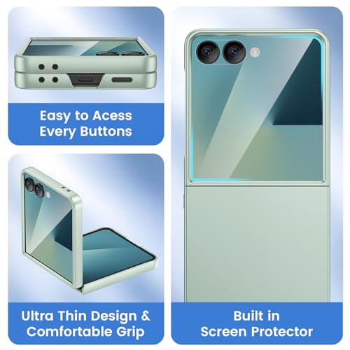 Image of Ruky for Galaxy Z Flip 7 Case, Built-in Back Screen Protector, Hard PC Ultra Slim Anti-Scratches Shockproof Wireless Charging Phone Cover for Samsung Z Flip 7, Mint Green