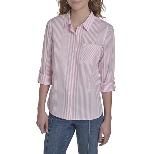 Image of Nautica Women's Button Front Long Sleeve Roll Tab Shirt