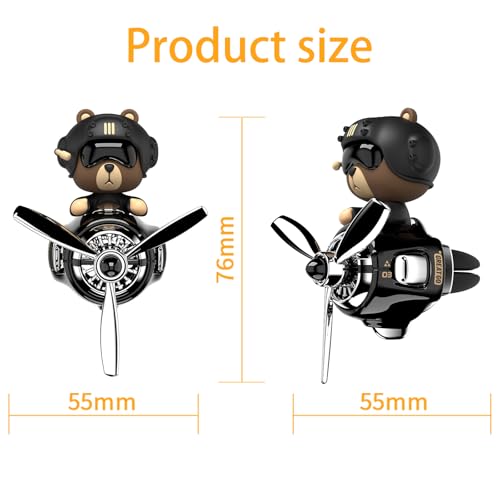 Image of 2Pcs Car Air Fresheners, Cute Bear Pilot Automotive Air Outlet Creative Car Perfume Diffuser, Automotive Accessories Air Vent Decoration with 8 Fragrant Tablets (Black 1+Blue 2)