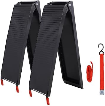 2pcs 80"x12" Portable Loading Ramps, Black Coating Truck Ramps for Pickup Trucks 1500 LBS Capacity Aluminum Folding Ramps with Buckle and Rivet Nonslip Surface for ATVs, Snowblower, Lawn Mowers, UTVs