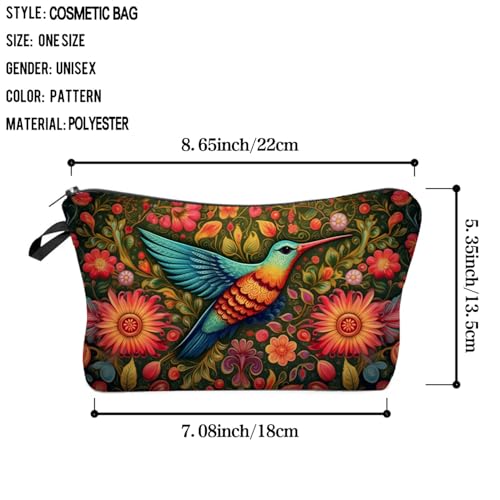 Floral Hummingbirds Makeup Bag Colorful Hummingbird Small Organizer Bag Zipper Pouch Floral Hummingbirds Cosmetic Bag Present for Women Friends Bird Lovers2