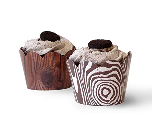 Wood Grain Cupcake Wrappers 48 Pcs | Brown Cupcake Wrappers | Woodland Themed Cupcake Wrappers | Western Party Decorations | Camping Decorations | Country Theme | Wood Cupcake Wrappers | Outdoor Theme #TOP4