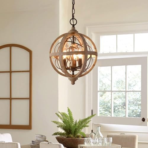 Lustre de ferme à 3 lumières en bois rustique pour salle à manger - 2
