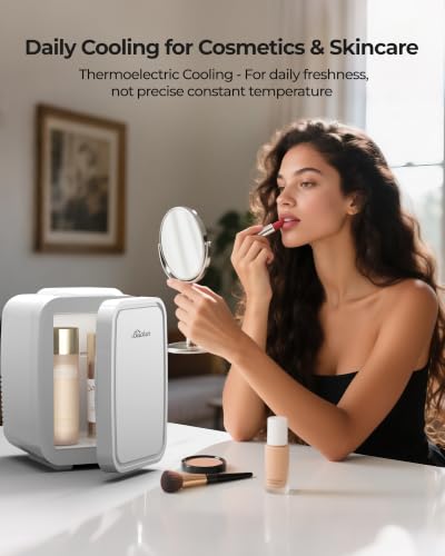 Image of BEICHEN Mini Fridge, 4 Liter /6 Can Portable Refrigerator for Bedroom Office Dorm Car- Fast Cooling, Low Noise, 100-125V AC /5-12V USB Small Compact Refrigerator for Skincare, Food, Drinks(White)