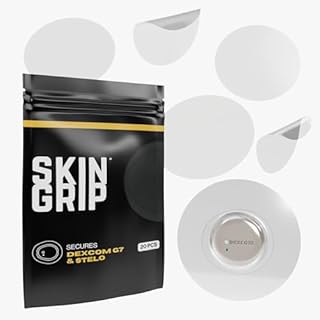 Skin Grip Adhesive Patches Compatible with Dexcom G7 & Stelo CGM – Waterproof & Sweatproof Cover for Continuous Glucose Monitor Sensor, Stays Secure for 10-15 Days – 20 Pack, Clear