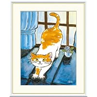 猫の絵、絵画、額入り　幸運の猫 幸せの招き猫 額付 開運絵画風水ヒーリング［グラフィックアート