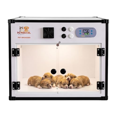 HDMATRL Puppy Incubator Large Intelligent Constant Temperature Pet Brooder with Air-Warming Design Timed Ventilation Suitable for Newborn Puppies Kittens & Small Mammals (White)