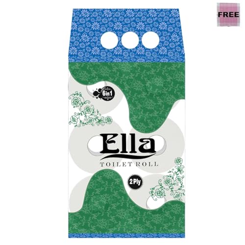 Image of Ella 2 Ply Toilet Paper Tissue Roll I Pack of 6 I 230 Pulls x 6 Rolls I 1380 Pulls I Soft and highly absorbent bathroom tissue I 100% natural virgin cellulose fiber