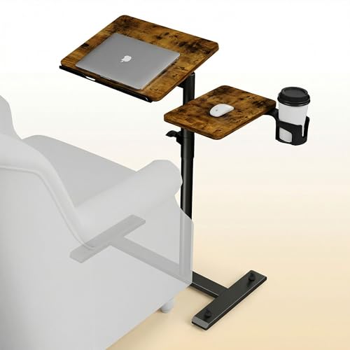 Aothia Small Standing Desk Rolling Table Adjustable Height, Laptop Mobile Stand with Wheels, Overbed Table, Portable Computer Workstation with Tiltable Desktop for Teacher Classroom Home Office, Brown