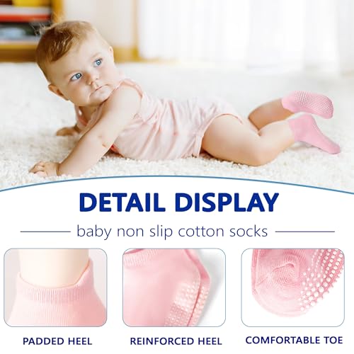 Tphon Baby Toddler Socks Girls Socks with Non Slip Grip 12 Pack Kids Ankle Cute Cotton Sock 6M-7Years2