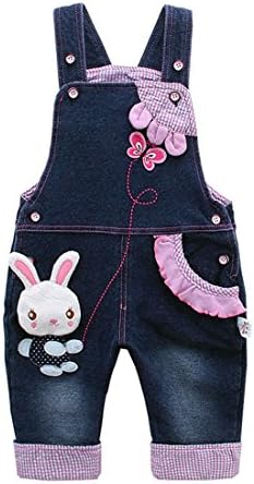 KIDSCOOL SPACE Baby Girl Jean Overalls,Toddler Denim Cute 3D Bunny Outfit