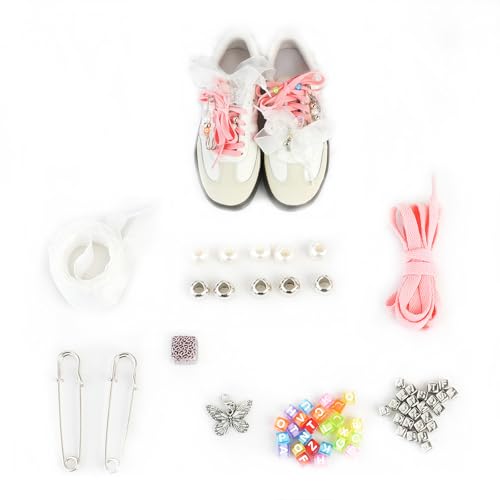 50Pcs Shoe Charms & Accessories - Pink & Flat Snow Yarn Shoelaces, Butterfly Charms, Sneaker Decorations, Shoe Jewelry for SAMBA, DUNK, GAZELLE & More