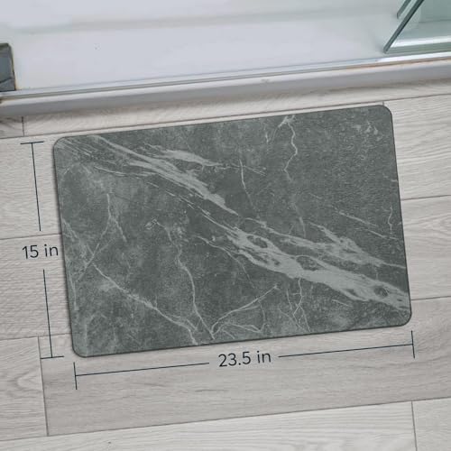 Image of SUTERA Rubber- Stone Bath Mat, Diatomaceous Earth Shower Rectangular Shape Mat, Non-Slip Super Absorbent Quick Drying Bathroom Floor Mat, Natural, Easy to Clean (Dark Marble)