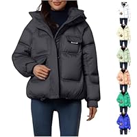 Winter Jackets for Women UK Black Zipped Hooded Coats Cropped Fluffy Puffer Jacket Warm Quilted Padded Overcoat with Straight Pockets