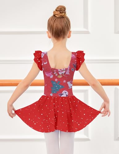 Image of Arshiner Girls Ruffle Sleeve Ballet Dance Dress Tutu Skirted Leotard
