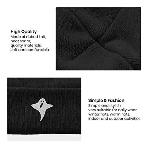 Image of Embroidery Goth Beanie Knit Hats for Men & Women, Embroidery Winter Hats Skull Cap