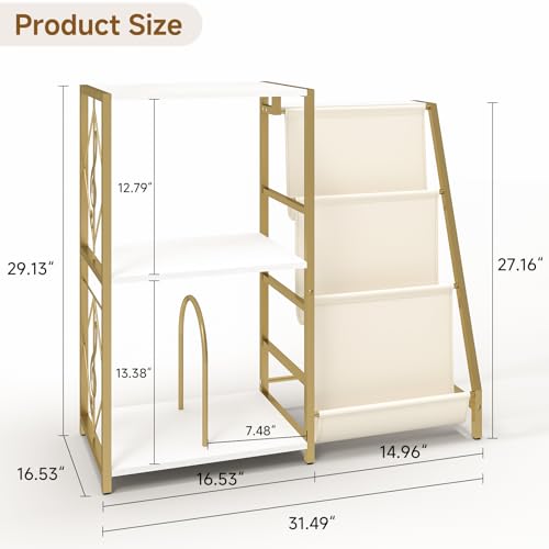INHABIT UNION Record Player Stand, Turntable Stand with 3-Tier Vinyl Storage, Vinyl Record Stand Storage up to 200+ Albums,Vinyl Display Holder Shelf for Living Room,Bedroom(Glod White) by INHABIT UNION - Image 3