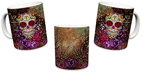 Sweet Gisele Sugar Skull Ceramic Mug, Floral Print Coffee Cup, Day Of The Dead Design, Beautiful Vivid Colors, Great Novelty Mugs 11 Fl Oz Multicolored #TOP3