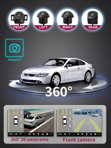 Image of Universal 360 Car Camera System with Front, Rear, Left & Right View Cameras, Night Vision, Waterproof HD Wide-Angle Lenses & Complete Wiring Kit for Parking Safety