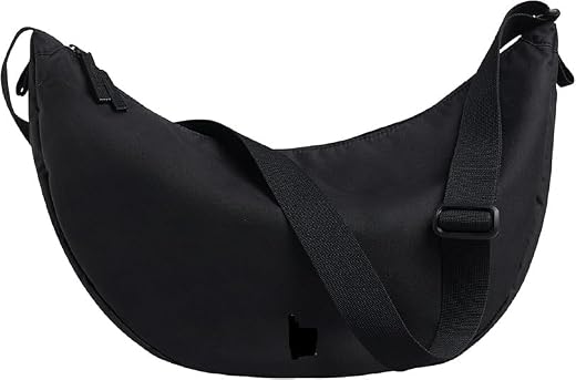 BALACHIA Moon Bag with Adjustable Strap,Classic Hobo Shoulder Bag, Black Nylon, Crescent Shape, Adjustable Strap, Lightwei...