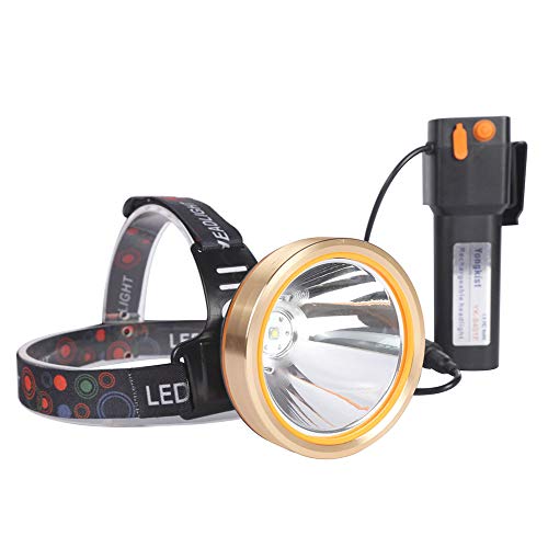 Product Deal Yongkist Super Bright Headlamp High Power Headlight Rechargeable LED Spotlight with Battery Powered Flashlight Torch Waterproof Coon Hunting Light for Garden Outdoor Camping Fishing (White Light)