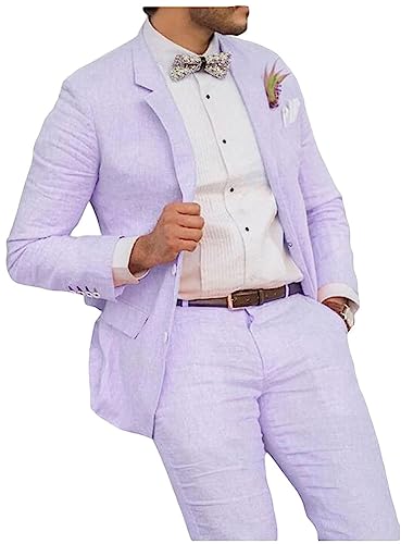 2 PC Slim Fit Mens Linen Suit Peak Lapel Jacket Pants Summer Wedding Suit Groomsmen Tuxedos