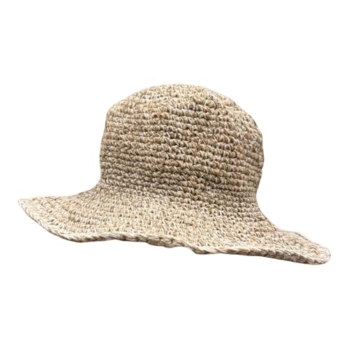 Boho Hemp Crochet Sun Hat with Wire Brim – Handmade Eco-Friendly Wide Brim Summer Beach Hat – Lightweight, Packable, Breathable Festival Hat for Women Natural