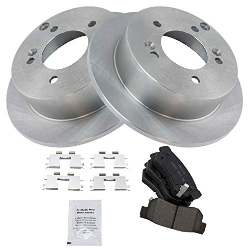 Image of TRQ Rear Brake Pad and Rotor Set Ceramic Solid Rotors | For 2006-2008 Hyundai Sonata 2005-2009 Tucson 2001 XG300 2002-2005 XG350 2006-2010 Kia Optima 2005-2010 Sportage