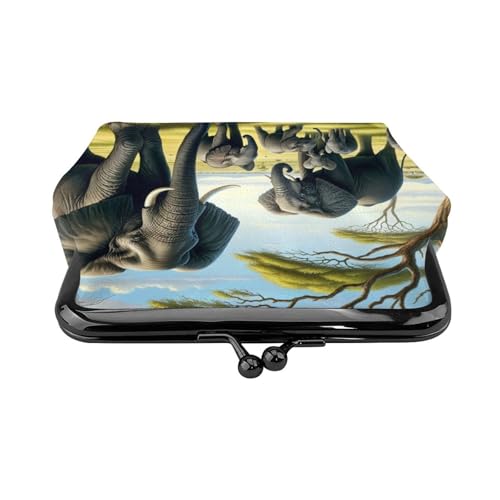 Pu Leather Buckle Coin Purse Elephants-In-Africa Girls Kiss-Lock Change Purse Wallets2