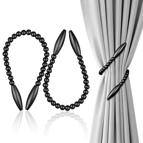 OCIOLI Lot de 2 embrasses de Rideaux torsadées de Style bohème avec Perles de Bois Supports de Rideaux décoratifs pour décoration de Chambre à Coucher...