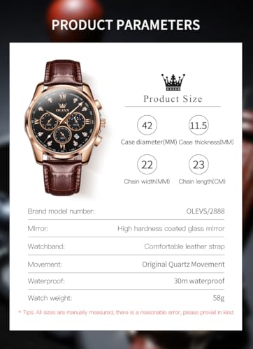 Image of OLEVS Watches for Men Original Analog Quartz Stylish Brown Leather Luxury Business Chronograph Waterproof Date Mens Wrist Watch