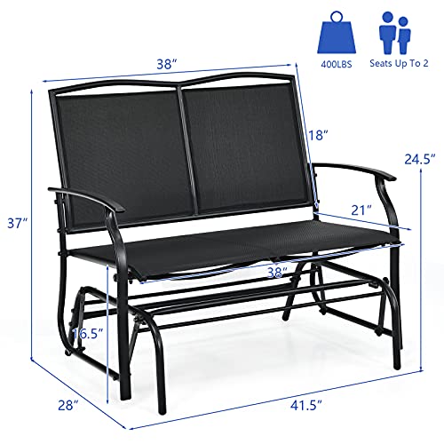 Image of Giantex Patio Glider Benches for Outside, Swing Glider Chair with Steel Frame, 400 LBS Capacity, Patio Swing Rocker, 2-Person Loveseat for Backyard, Poolside, Lawn, Balcony, Porch Glider Bench(Black)