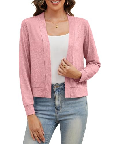 DouBCQ Women's Long Sleeve Cropped Cardigan Lightweight Open Front Bolero Shrug Wine Red S