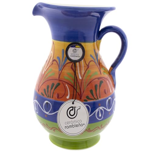 CERÁMICA RAMBLEÑA | Jarra Multifuncional de Agua, Leche y Zumo | Modelo 07 | Barro Rojo | 100% Hecho a Mano | 1.5 Litros