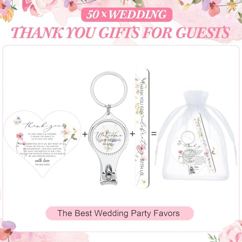 Leriton 50 Sets Wedding Bridal Shower Party Favors for Guests Multi Function Bottle Opener Nail Clipper Nail File with Heart Cards Organza Bags for Wedding Party Souvenir Thank You Gifts(Flowers) by Leriton - Image 5