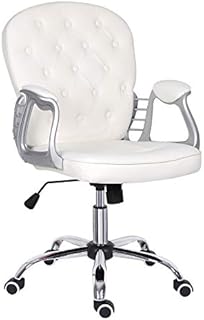 White Desk Chair,Leather Executive Chair with Mid Back Adjustable Height Computer Chair Comfy Padded Office Chair Swivel Chair,Home/Office Furniture