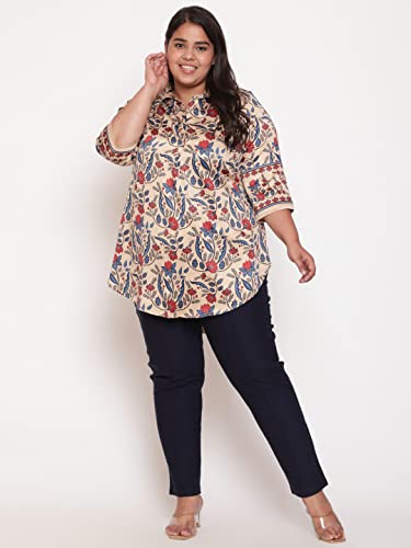 Image of AMYDUS Plus Size Women Printed Top | Centre Pleat for Tummy Flaws | Cloud Soft Fabric | Collared Neck | High-Low Hem | Complete Hip Coverage | Plus Size Tops for Women | L to 9XL