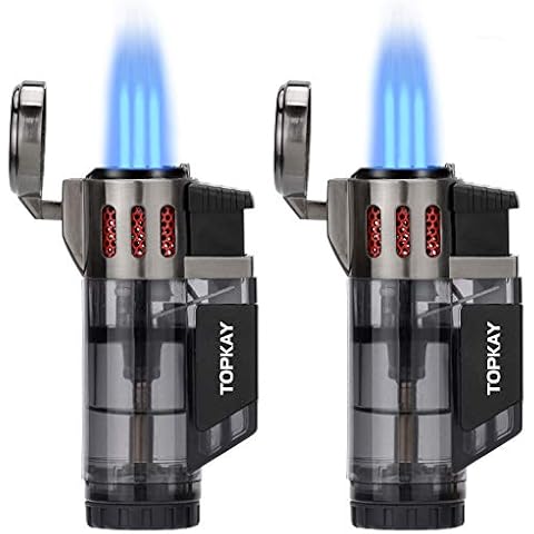 Cigar Lighter Triple Jet Flame Butane Torch Lighters Windproof Butane Refillable Gas Torch Lighters with a Gift Box, 2 Pack (Without Gas) Cover
