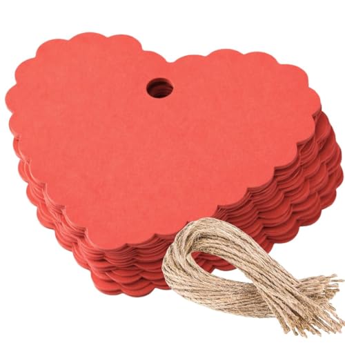 Image of CVANU (100-PCS) Decorative Heart Shape Color Paper Tags & Finish Cut Hole for Hanging with Jute Rope for Gift & DIY Crafts| Message Note| Labeling & Writable (2.16x2.36inch) Dark Orange