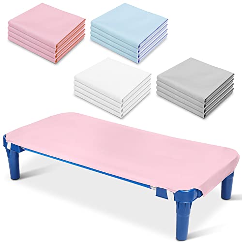 Image of Mixweer 16 Pack Cot Sheets for Daycare Standard Size 23 inch x 51 inch Soft Breathable Pure Cotton Daycare Essentials Cot Sheets for Preschool Toddler Kids Boys Girls Nap Time 4 Colors