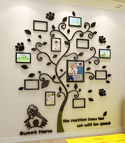 Wandtattoo Baum 3D DIY Wandaufkleber Familie Bilderrahmen Foto Hund Sticker Wandbilder Wandkunst Wanddekoration für Schlafzimmer Wohnzimmer Kinderzimmer Hause Kindergarten 1 Schwarz
