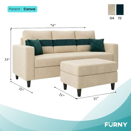 Image of FURNY Luxury Conva 4 Seater Sofa Set with Ottoman for Living Room |Soft Suede Fabric Upholstered | Modern Cushioned Comfortable Couch for Home Office & Drawing Room | Cream